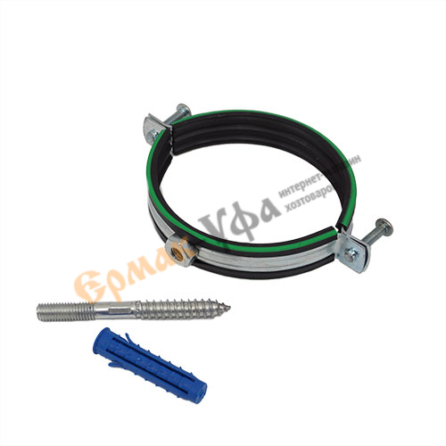 Хомут сантехнический +шпилька шуруп +дюбель 108-116мм (4)  гайка М10 (10/60)