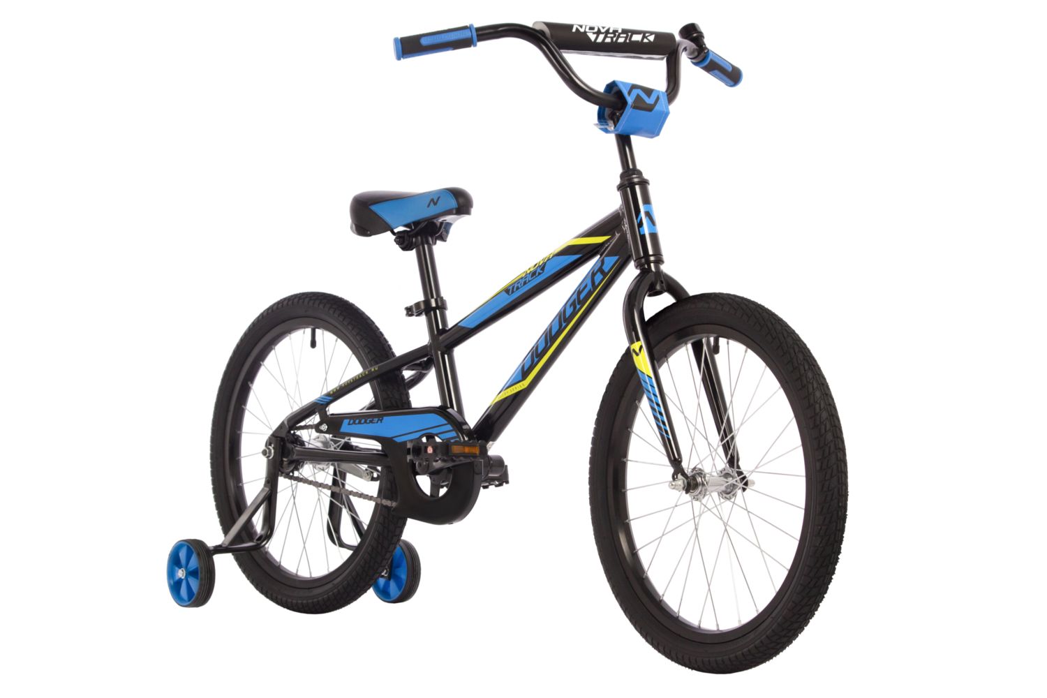 Велосипед NOVATRACK 20" DODGER алюм.,чёрный, тормоз нож, короткие крылья, защита цепи А-тип