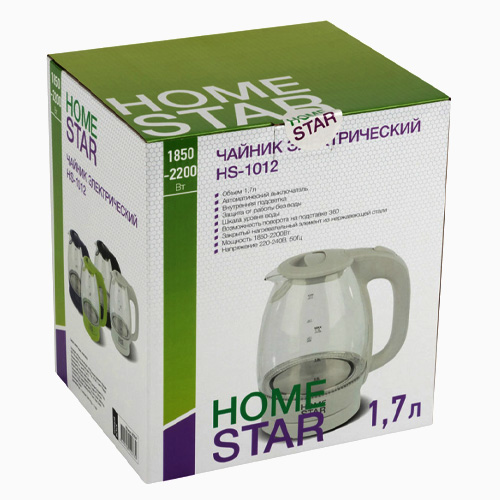 Чайник Homestar HS-1012, 1,7 л, стекло, пластик черный