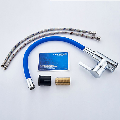 Смеситель для кухни силиконовый излив картридж 35 мм Ledeme L4898-6 синий