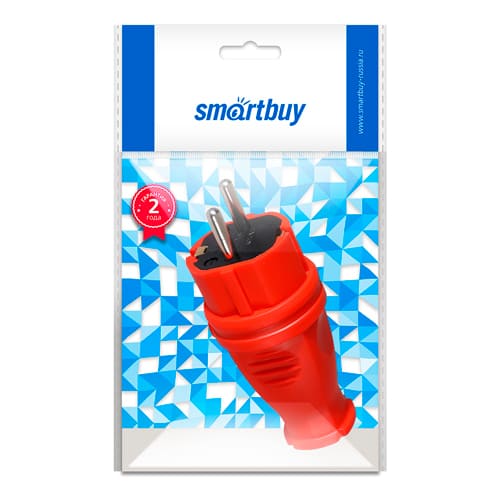 Вилка прямая каучуковая 230В, 2P+PE, 16A, IP44, красная Smartbuy (SBE-16-P07-Rr) (1/20/200)
