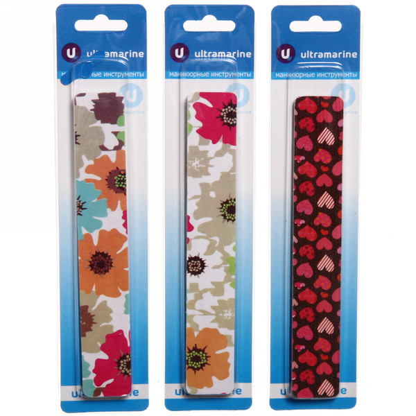 Пилка для ногтей наждачная на блистере прямая широкая "Ultramarine", рис. микс 18*2см