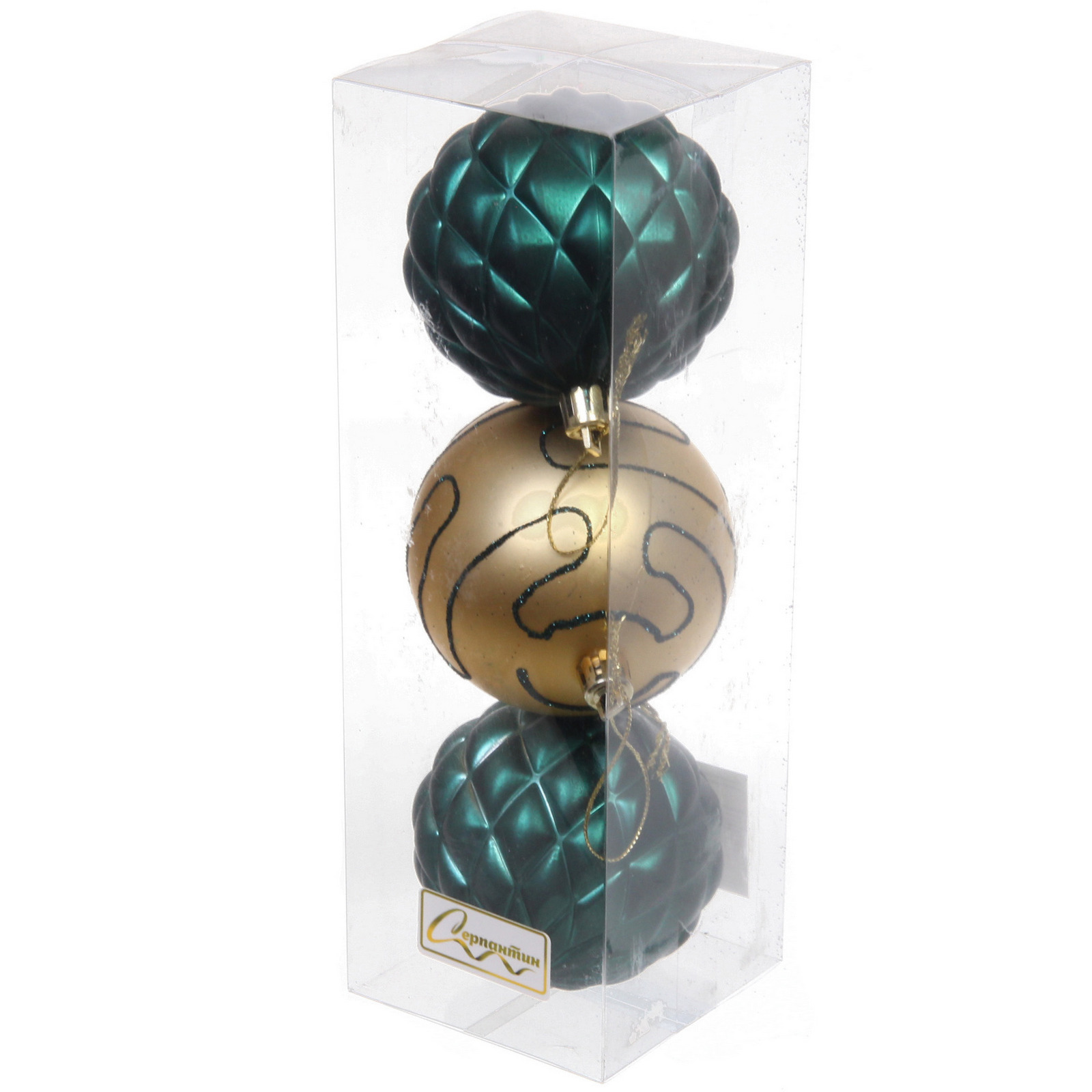 Новогодние шары 7см (набор 3шт) "Сказочная мечта", золото/изумруд