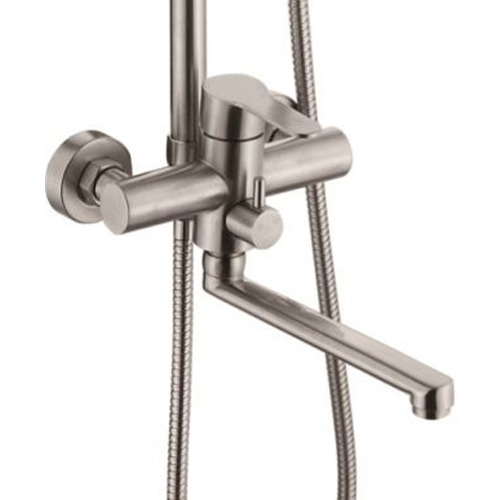 Стойка душевая со смесителем с тропическим душем картридж 35 мм средний излив нержавеющая сталь Ledeme L72403-1 хром