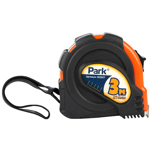 Рулетка Park с фиксатором, прорезиненный корпус, 3мx16мм