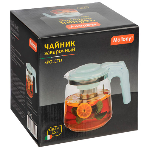 Чайник заварочный, Spoleto, 1,5 л, стеклянный, голубой