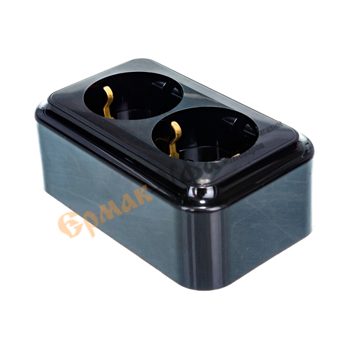 Розетка ОП 2-местн з/к BYLECTRICA (РА16-261) ЧЕРНАЯ (1/8/32)