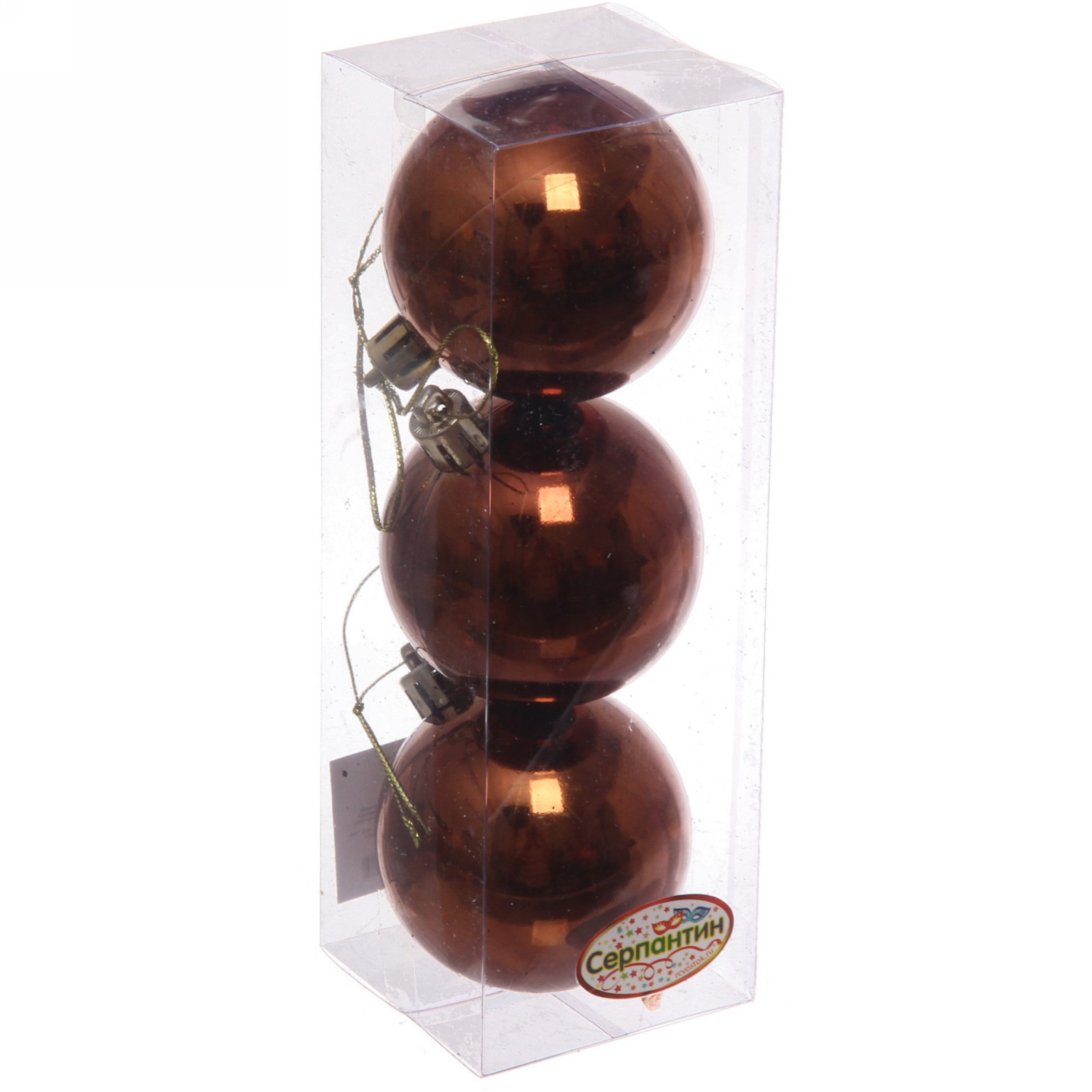 Новогодние шары 6 см (набор 3 шт) "Глянец", шоколад