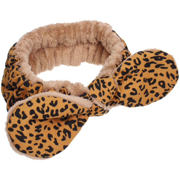 Повязка на голову косметическая "ДАЙМОНД РУШ", леопард, цвет бежевый, черный и коричневый, 20*5.5см (ZIP пакет)