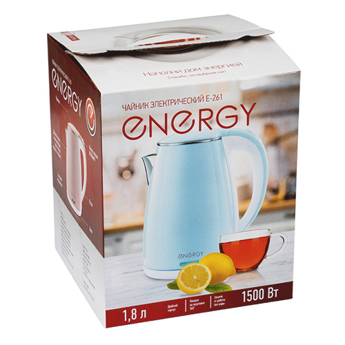 Чайник ENERGY E-261 (1,8 л, диск) голубой, двойной корпус
