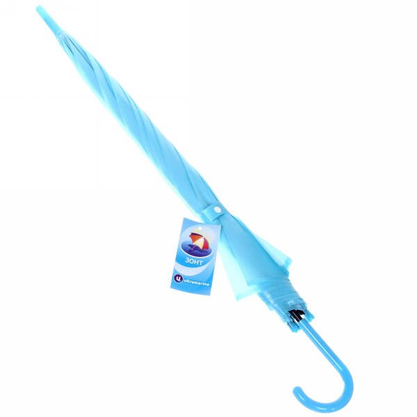 Зонт-трость женский "Классический" цвет голубой, 8 спиц, d-92см, длина в слож. виде 71см