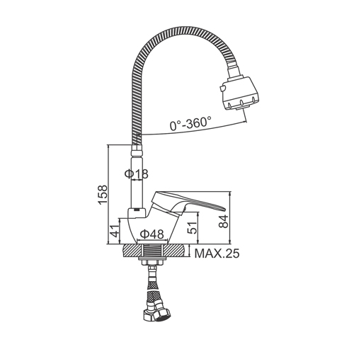 Смеситель кухонный с гибким изливом и гайкой Ledeme L4368-B