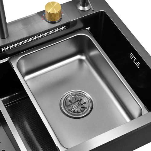 Мойка многофункциональная для кухни из нержавеющей стали со смесителем и комплектом аксессуаров Ledeme K37545BD черный декор