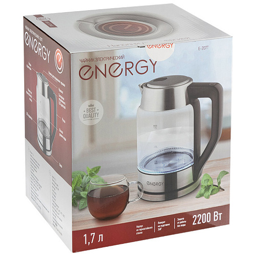 Чайник ENERGY E-207T (1,7 л) стекло, пластик, черный