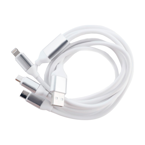 Дата-кабель Smartbuy USB - 3 в 1 Micro+C+8pin, резин, толст. 1.2 м, до 3А белый (iK-312QBOMB white)