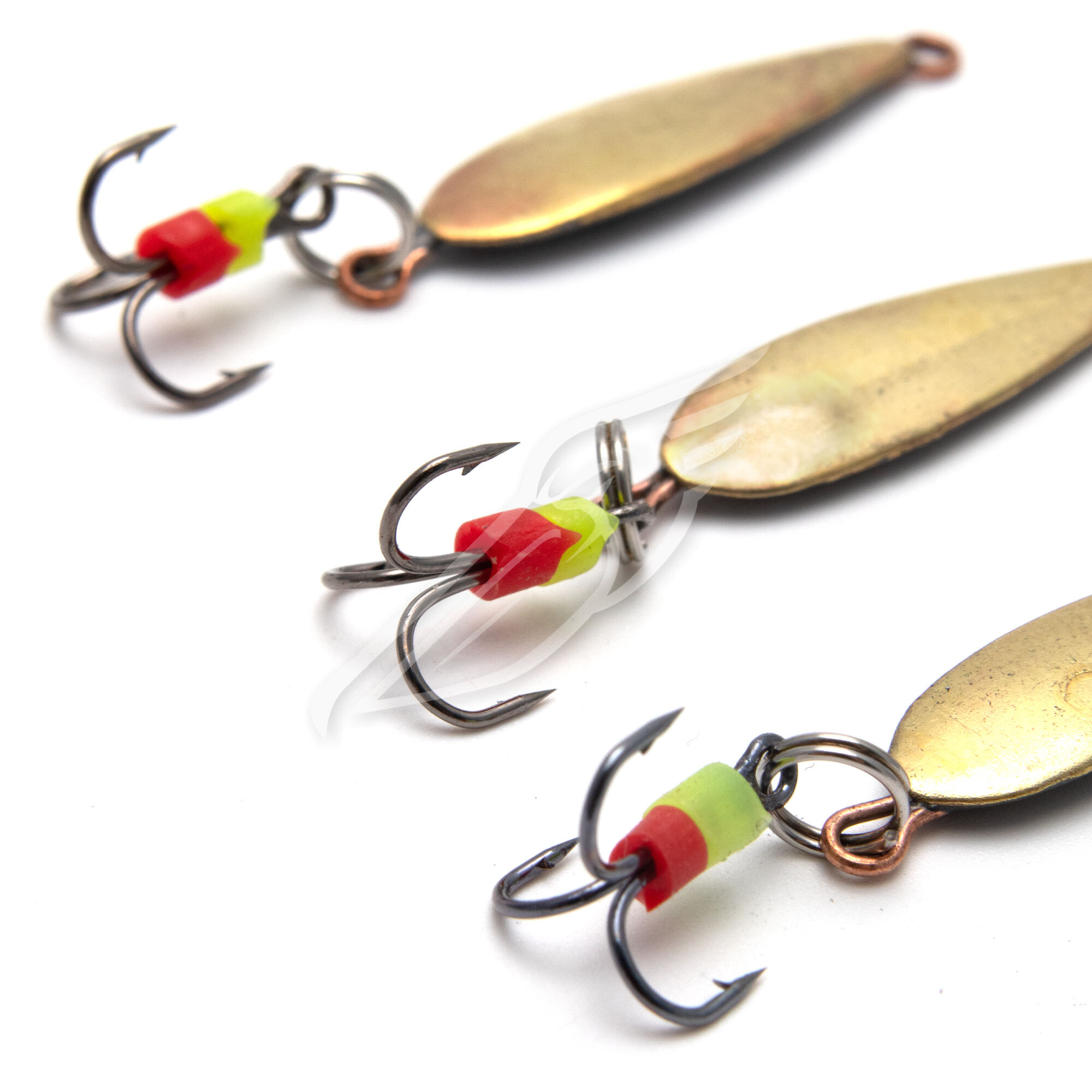 Блесна вертикальная "Яман" Листочек с тройником, размер 25 мм, вес 2,2 г,цвет латунь (уп.3 шт.)/150/