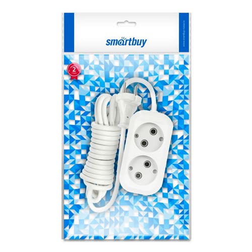 Удлинитель Smartbuy, 2 гнезда 5 метров 10А/2,2кВт без заземления ПВС 2х1,0 (SBE-10-2-05-N)/40
