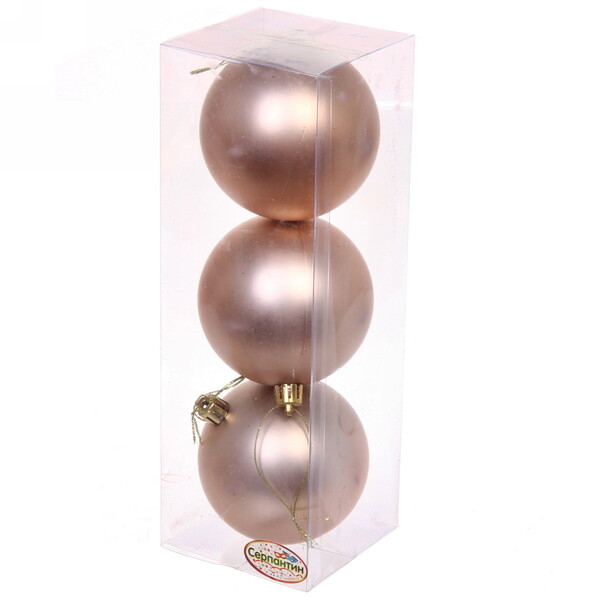 Новогодние шары 8 см (набор 3 шт) "Матовый", шампань