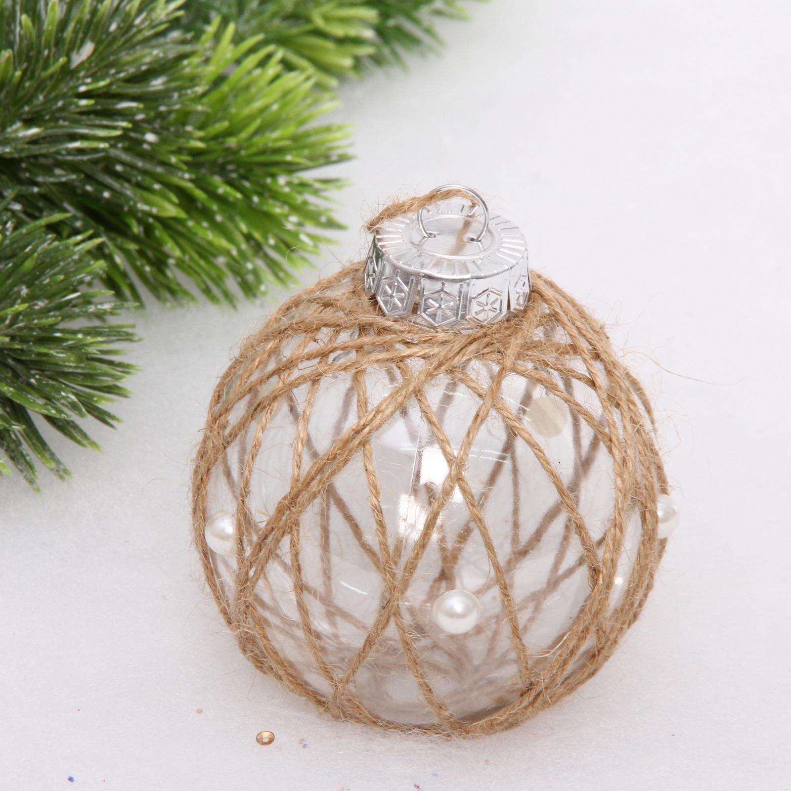 Новогодний шар "Лесное очарование" 8 см, Бежевый