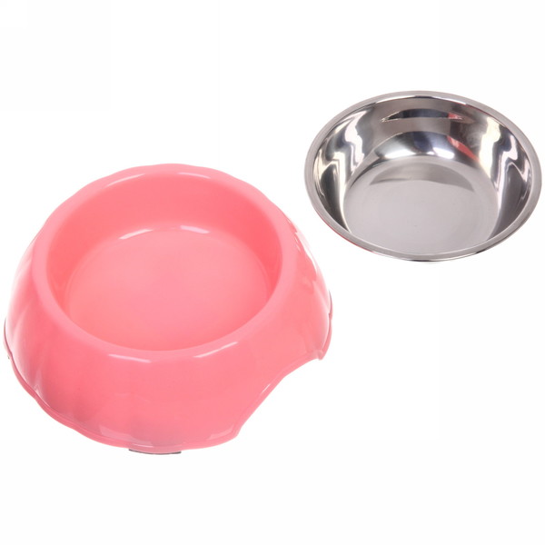 Миска пластиковая с металлической чашкой "Классик" 16*5см цвет розовый
