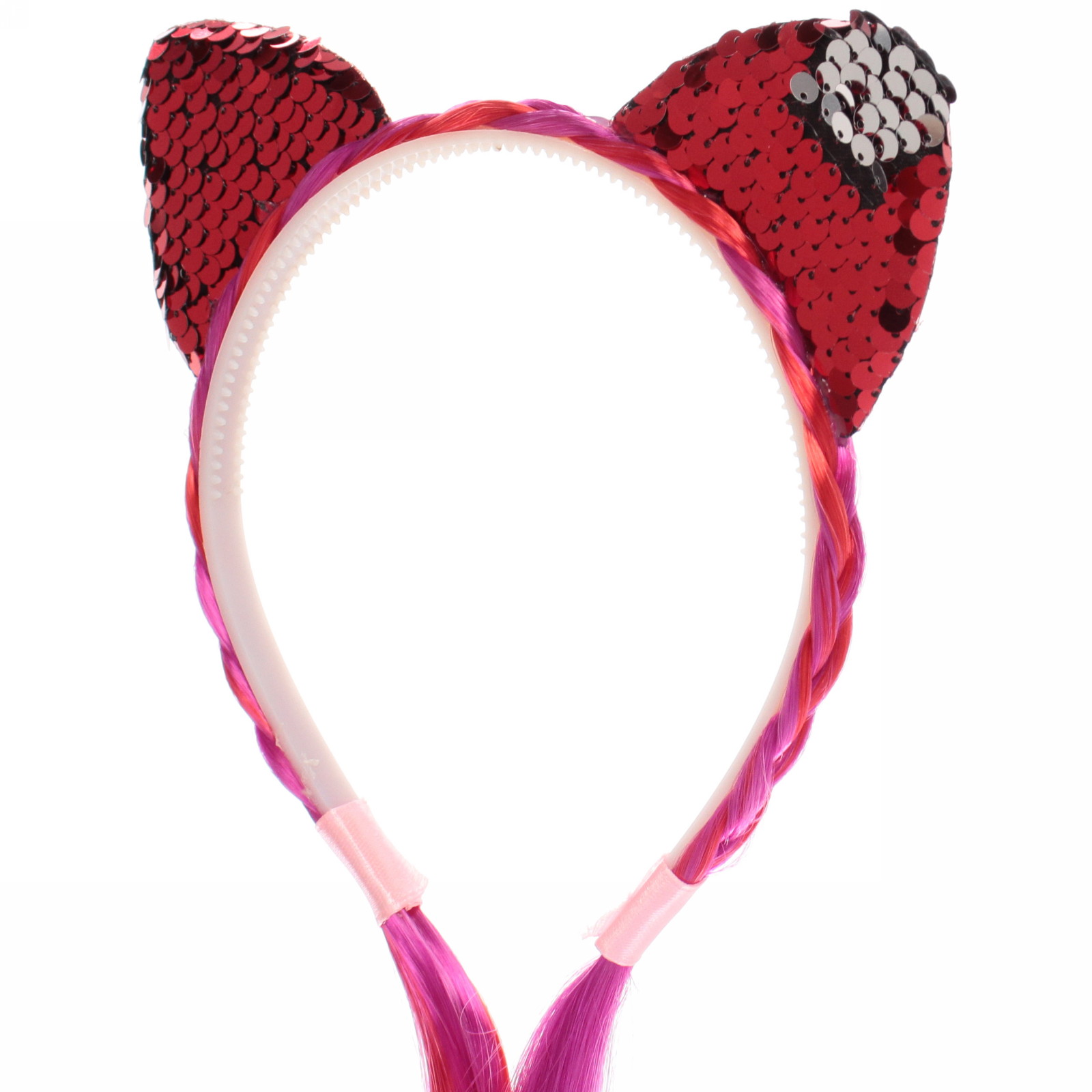 Ободок карнавальный с косой "Радужная кошка" 40 см, микс