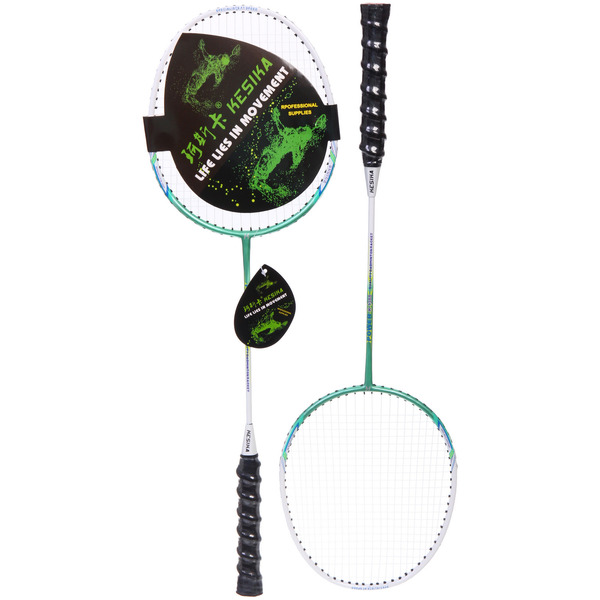 Бадминтон в наборе K-1388, 3 предмета: 2 металлические ракетки 65 см, чехол (цвет: зелёный)