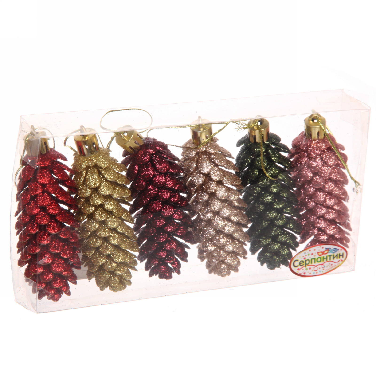 Ёлочные игрушки "Шишки блестящие" 9 см (набор 6 шт), нежный микс