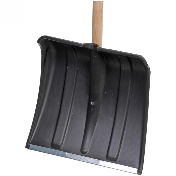 Лопата снеговая пластиковая 380*365 мм, с оцинк.планкой, с дер.черенком и V-ручкой, d=32