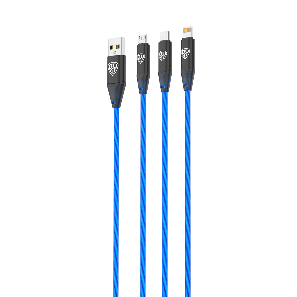 BY Кабель для зарядки 3 в 1 Светящийся, 150см, пакет