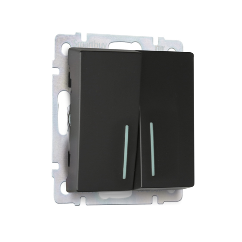 Выключатель 2-клавишный с индикатором 10А черный "Нептун" (SBE-05b-10-SW2-1)