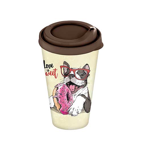 Стакан с крышкой 550 мл Homver 223106324/01, с декором funny animals, темно-коричневый