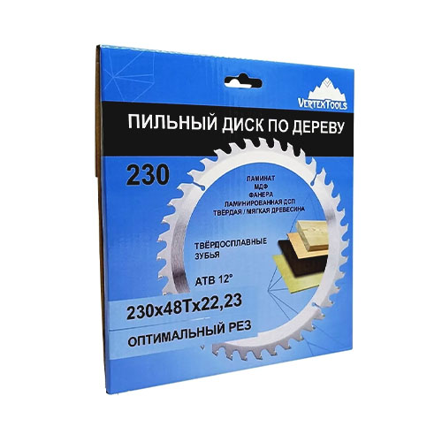Диск пильный  по дереву, 230х48Тх22,23 vertextools 230-48-22