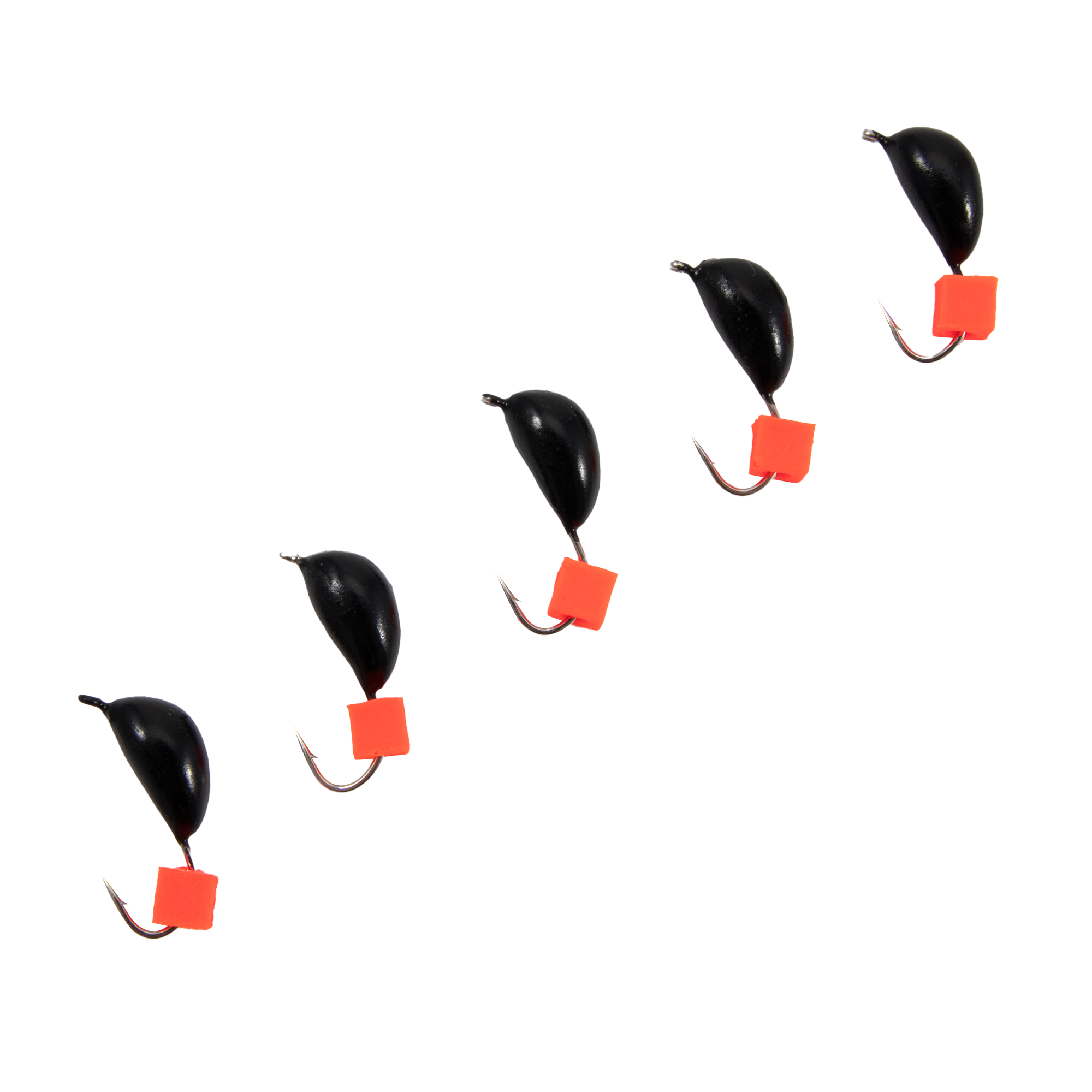 Мормышка безнасад. ЯМАН "Банан" черный, d-4,5 мм, вес 1,3 г, ядреный кубик красный (уп. 5 шт.)