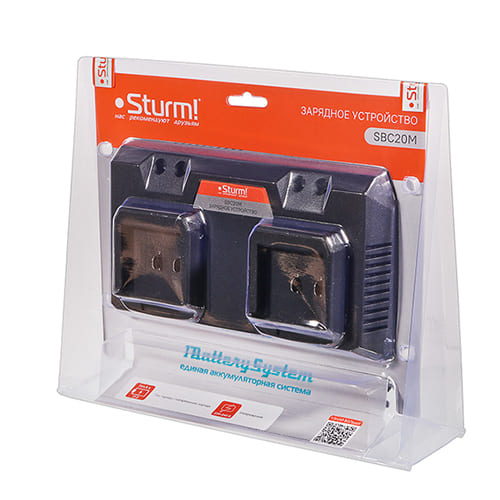 Зарядное устройство 18В,1BatterySystem, 2 х 4,5 А для двух батарей, STURM SBC20M