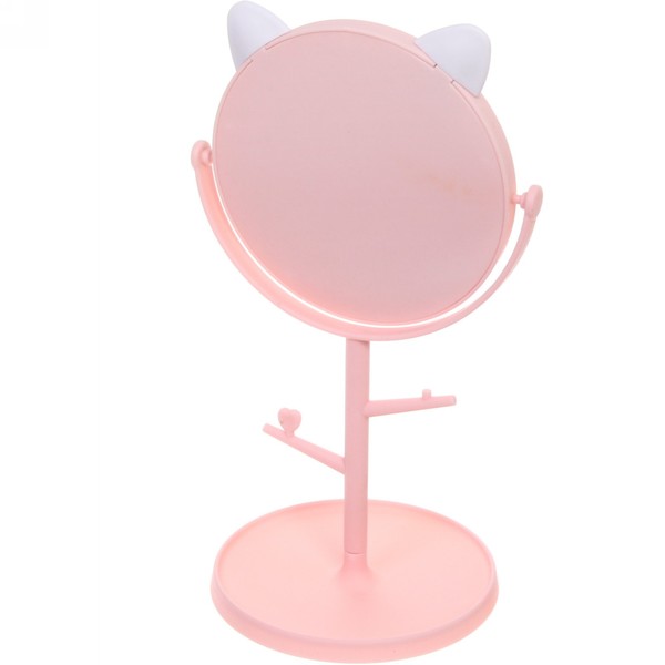 Зеркало настольное "High Tech - Cat", односторонее, цвет розовый, d-15,5 см, высота 30,5 см