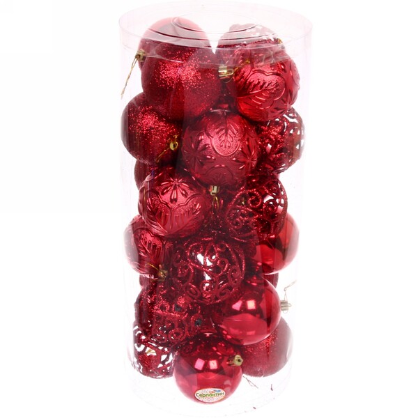 Новогодние шары 8 см (набор 24 шт) "Фактурный микс", красный