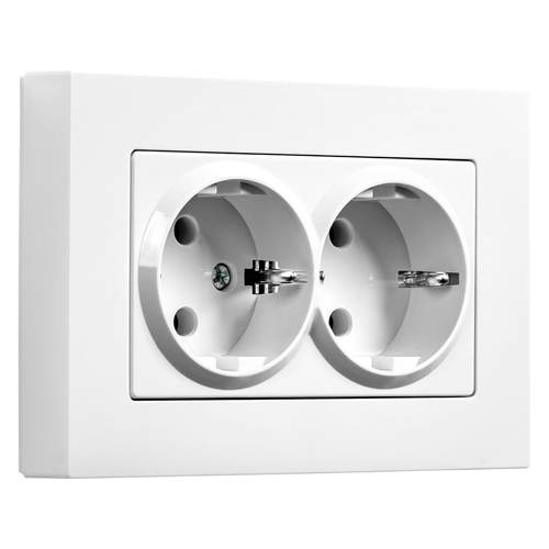 Розетка двойная с заземлением белая  с рамкой "Нептун" (SBE-06w-16-S2-Z)
