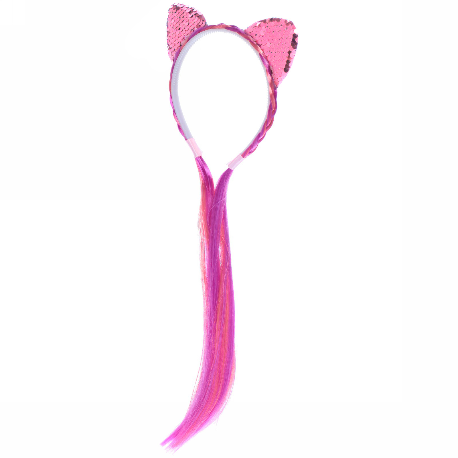 Ободок карнавальный с косой "Радужная кошка" 40 см, микс