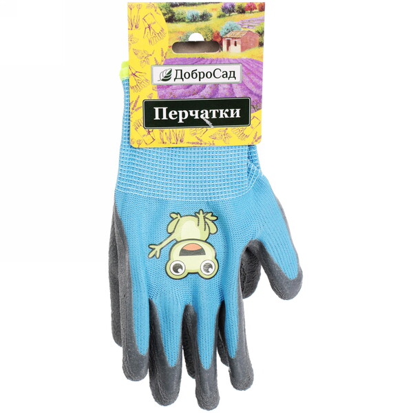 Перчатки нейлоновые детские "Little gardener-Лягушонок" с полиуретановым покрытием полуоблитые, голубые S р-р ДоброСад