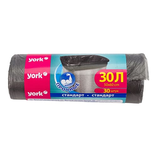 Мешки для мусора 30 л 30 шт 8мкм прочные YORK, 1/50