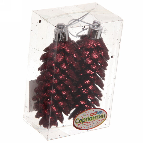 Ёлочные игрушки "Шишки блестящие" 9 см (набор 2 шт), рубин