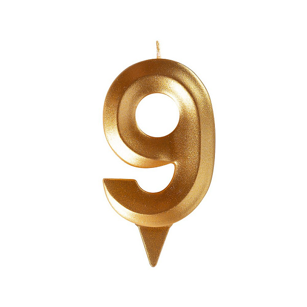 Свеча для торта "Грань" цифра 9 (золото), 8,7х4,3х1,2 см. 