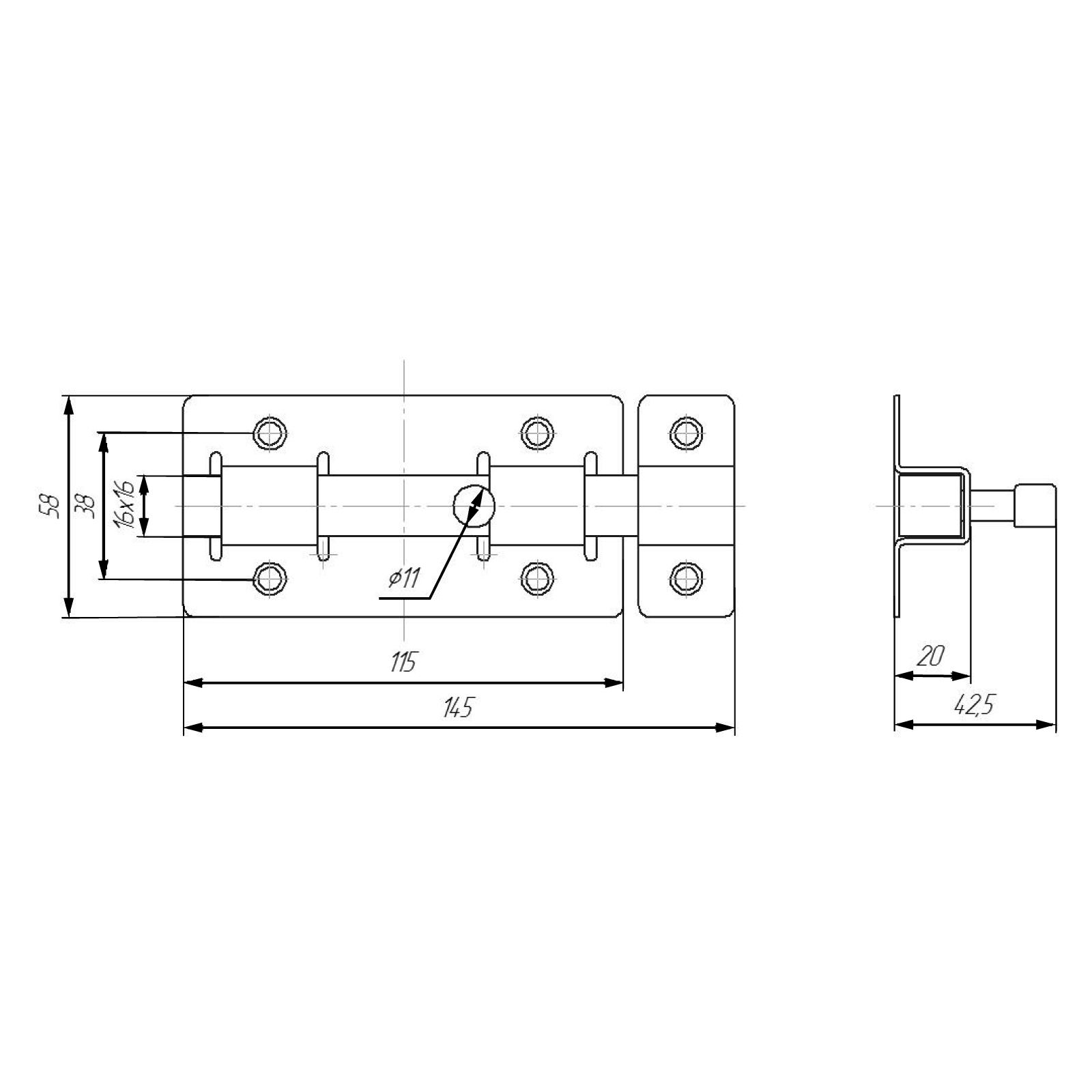 Засов Киров Секрет ЗД-06 белый квадратный (20)