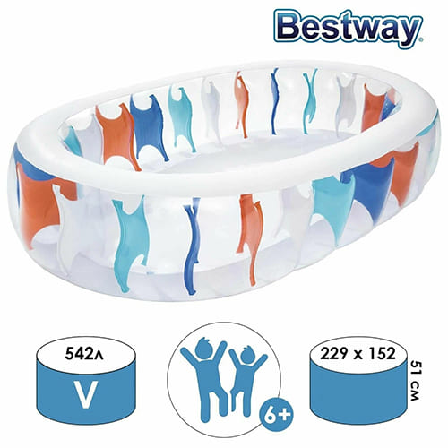 Бассейн надувной Bestway 54066, 229*152*51см, 542л, семейный овальный, 1/1