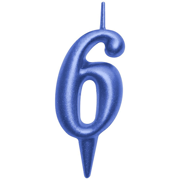 Свеча для торта "Овал" цифра 6 (синий), 8х4х1,2 см. 