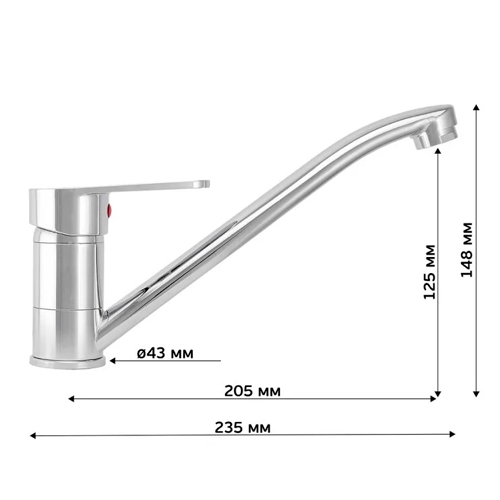 Смеситель для кухни одноручный ISTOK LUXE, карттридж 35 мм, длинный излив 25 см, шпилька