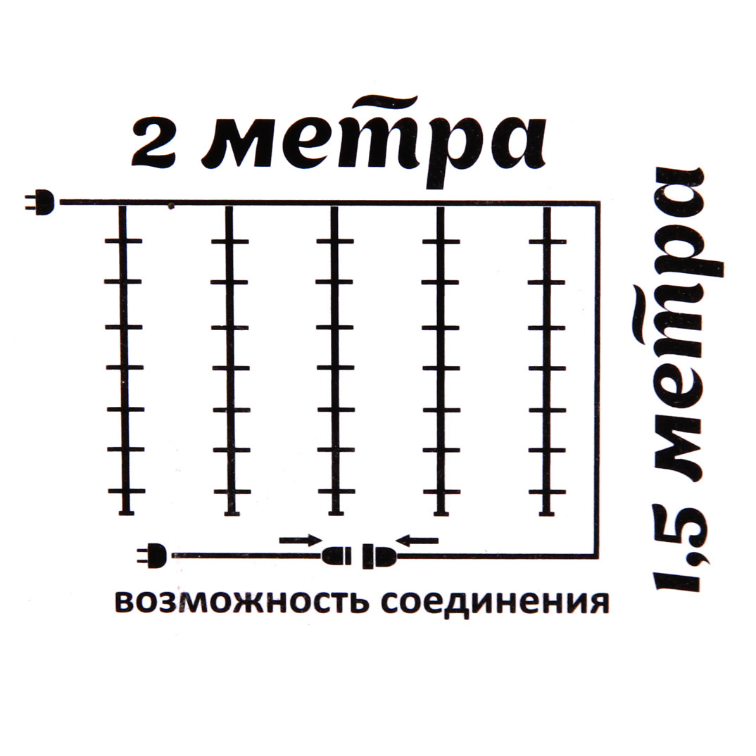 Гирлянда для улицы ЗАНАВЕС "Мерцание" ш2* в1,5 м 320 ламп LED, прозрач.пров,1 реж.,IP-54, Белый/Теплый белый мерцает (возможность соединения)