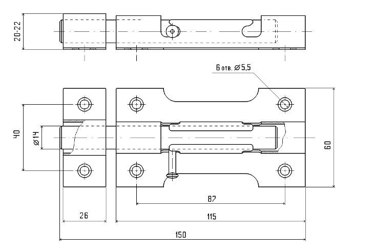 С-Пб Засов накладной основной с круг.ригелем медь (35)