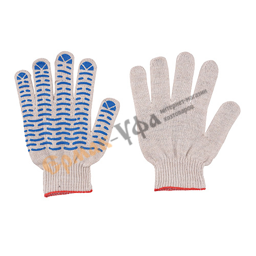 Перчатки х/б белые 10 кл, 5 нит, с ПВХ (волна) ПРИМА (Россия)  (10/300)