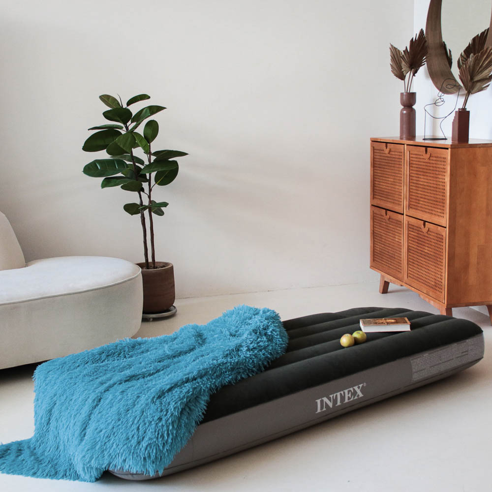 INTEX Кровать надувная DOWNY BED, (fiber-tech), встроенный ножной насос, 76x191x25см, ПВХ, 64760